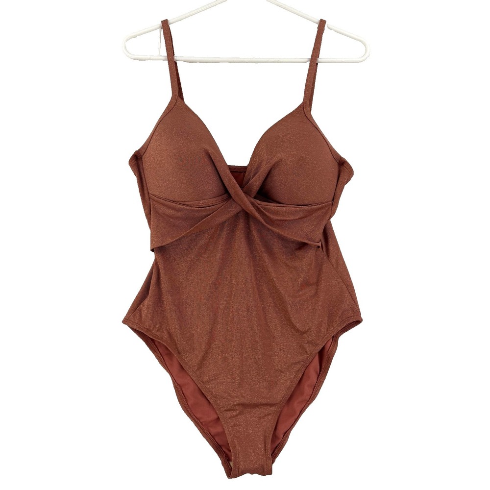 Kenneth Cole Swimsuit Womens XL Pink Metallic One Piece Twist Front Padded NWT